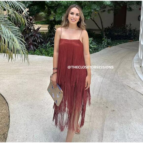 ZARA Fringe Midi Dress with Spaghetti Straps NWT 🤎 - Picture 13 of 16